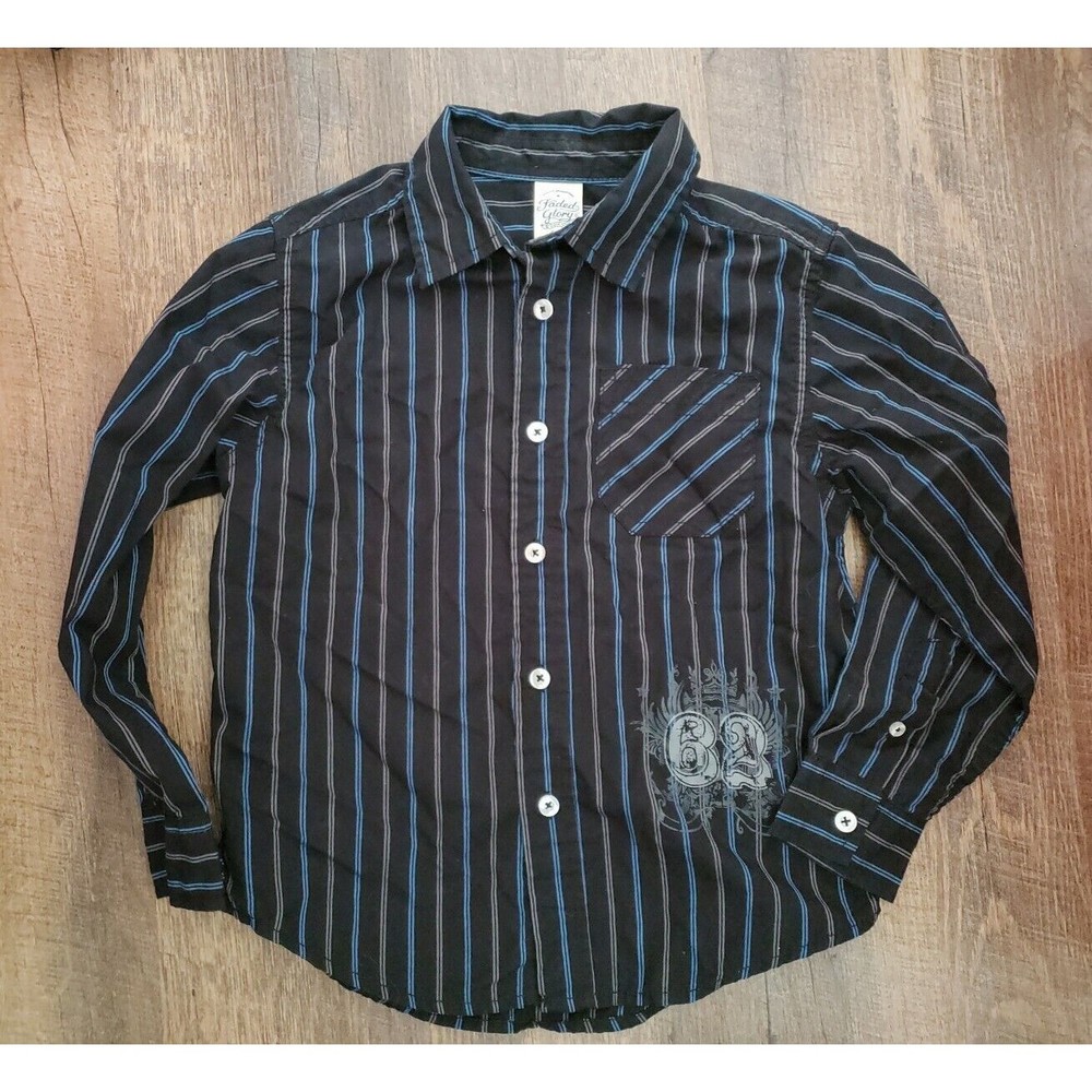 Boys Faded Glory Black Striped Button Up Shirt, S 6/7